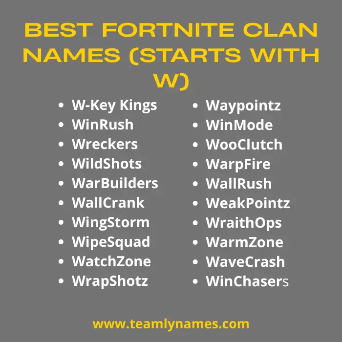 Fortnite Clan Names (Starts with W)