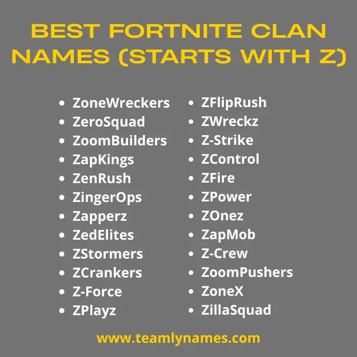 Fortnite Clan Names (Starts with Z)