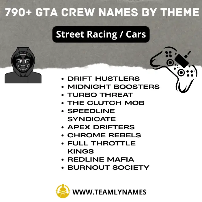 Street Racing Cars GTA names